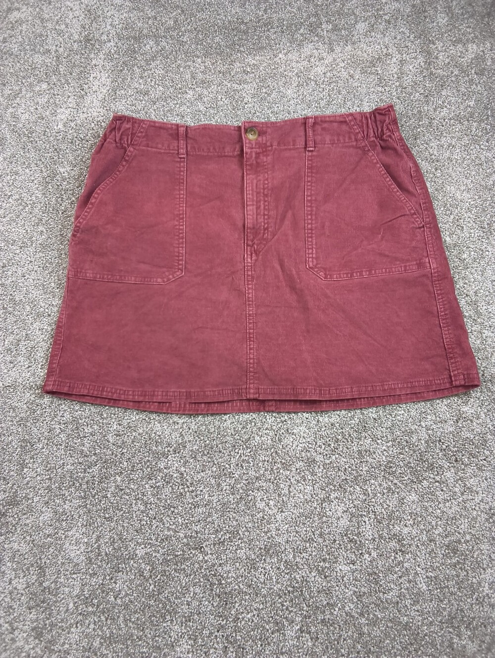 American Eagle Corduroy Mini Skirt Women Size 16 Burgundy Stretch pockets
